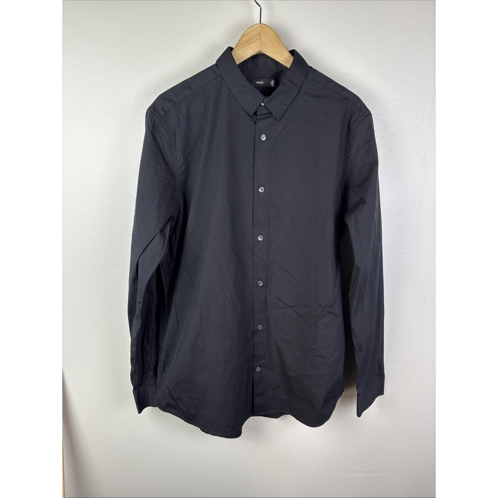 Vince Men's Black Button Up Long Sleeve Shirt Size L Slim Fit